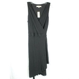 Loft Sleeveless Black w/White Polka Dot Wrap Dress